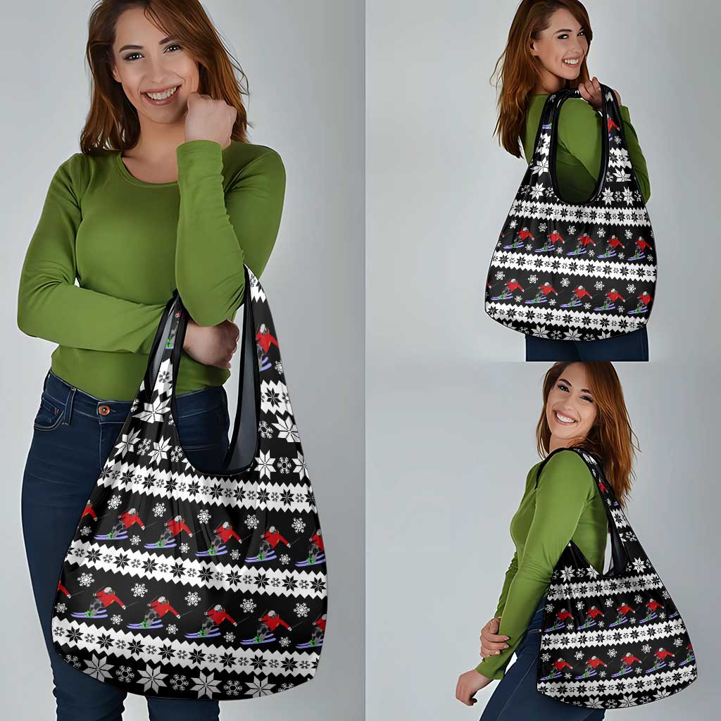 Skiing Snowflake Christmas Grocery Bag Xmas Holiday Patterns - Wonder Print Shop