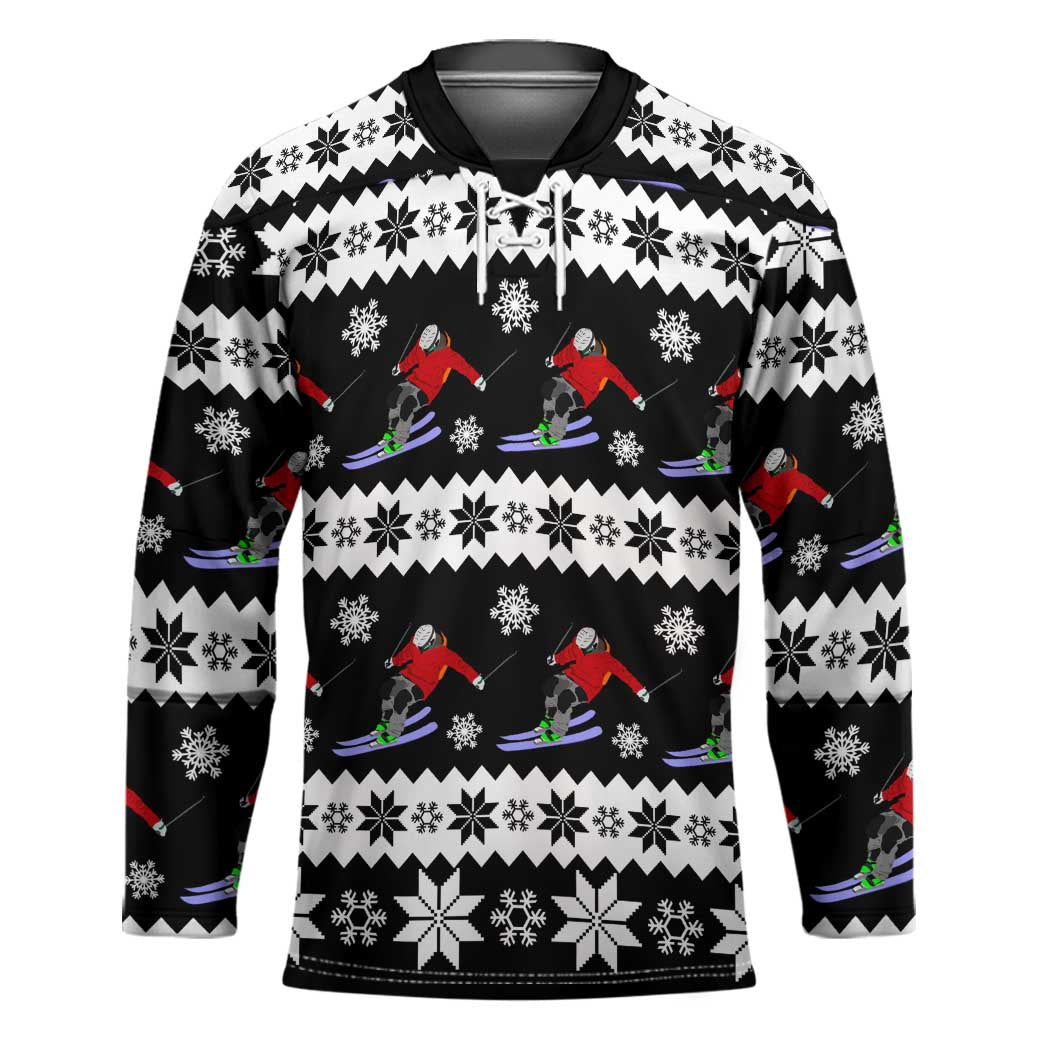 Skiing Snowflake Christmas Hockey Jersey Xmas Holiday Patterns - Wonder Print Shop