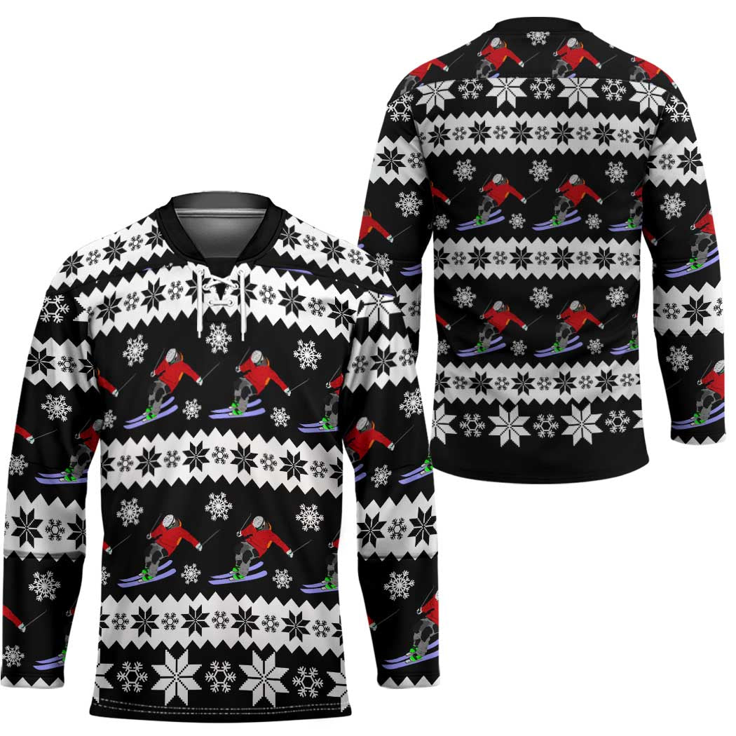 Skiing Snowflake Christmas Hockey Jersey Xmas Holiday Patterns - Wonder Print Shop
