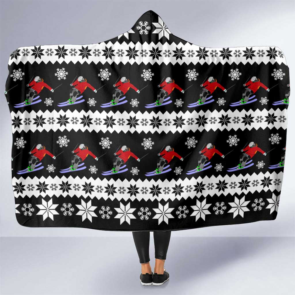 Skiing Snowflake Christmas Hooded Blanket Xmas Holiday Patterns - Wonder Print Shop