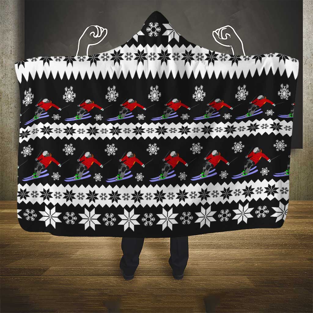 Skiing Snowflake Christmas Hooded Blanket Xmas Holiday Patterns - Wonder Print Shop