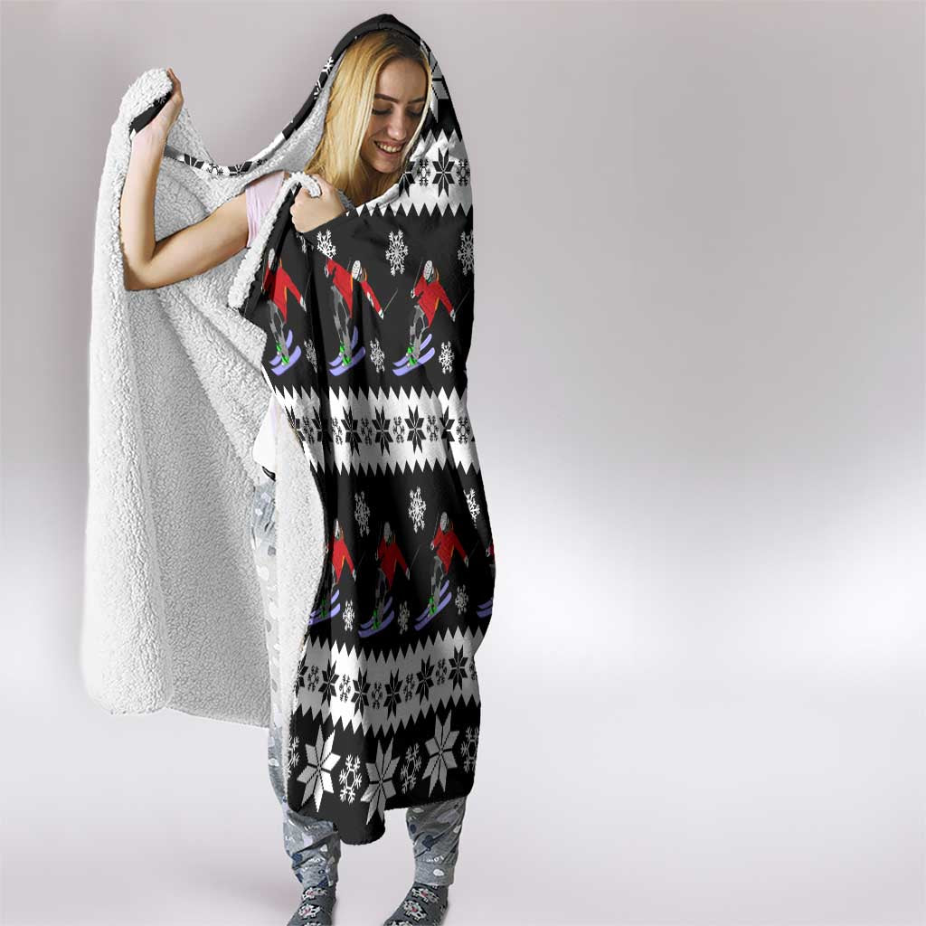 Skiing Snowflake Christmas Hooded Blanket Xmas Holiday Patterns - Wonder Print Shop