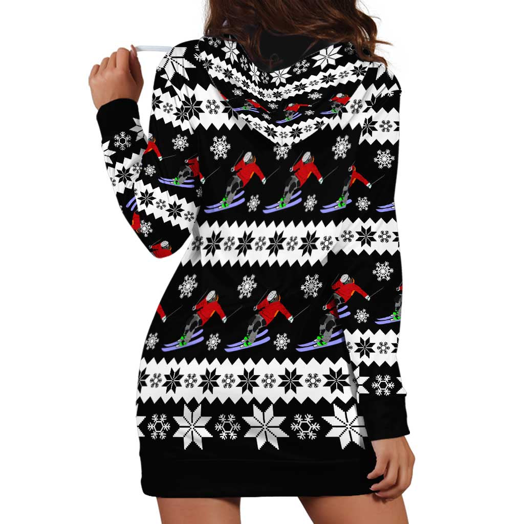 Skiing Snowflake Christmas Hoodie Dress Xmas Holiday Patterns - Wonder Print Shop