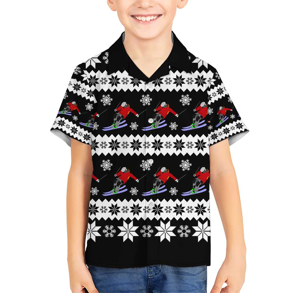 Skiing Snowflake Christmas Kid Hawaiian Shirt Xmas Holiday Patterns - Wonder Print Shop