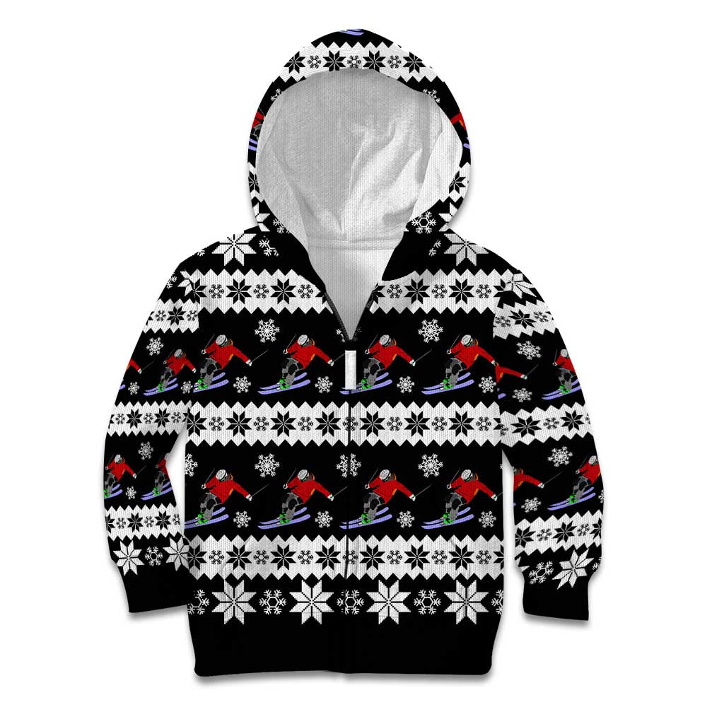 Skiing Snowflake Christmas Kid Hoodie Xmas Holiday Patterns - Wonder Print Shop