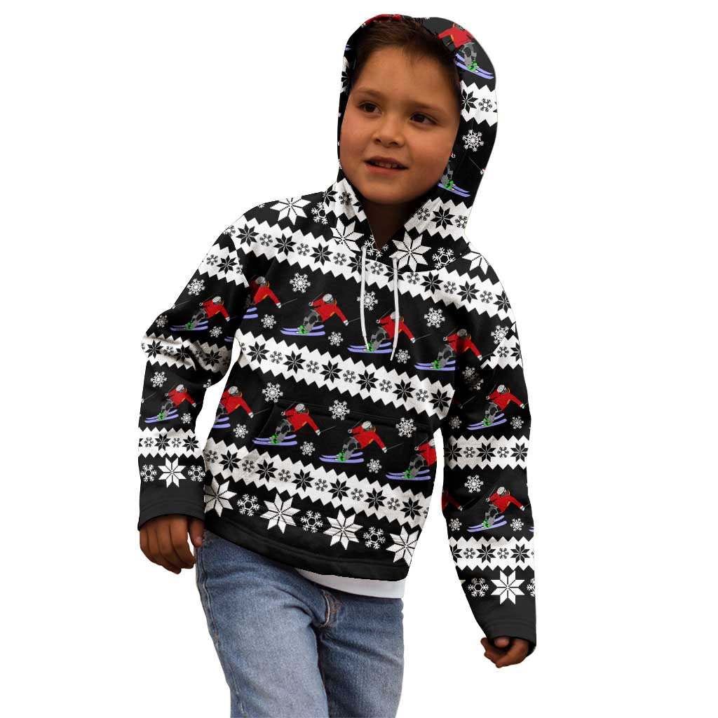 Skiing Snowflake Christmas Kid Hoodie Xmas Holiday Patterns - Wonder Print Shop