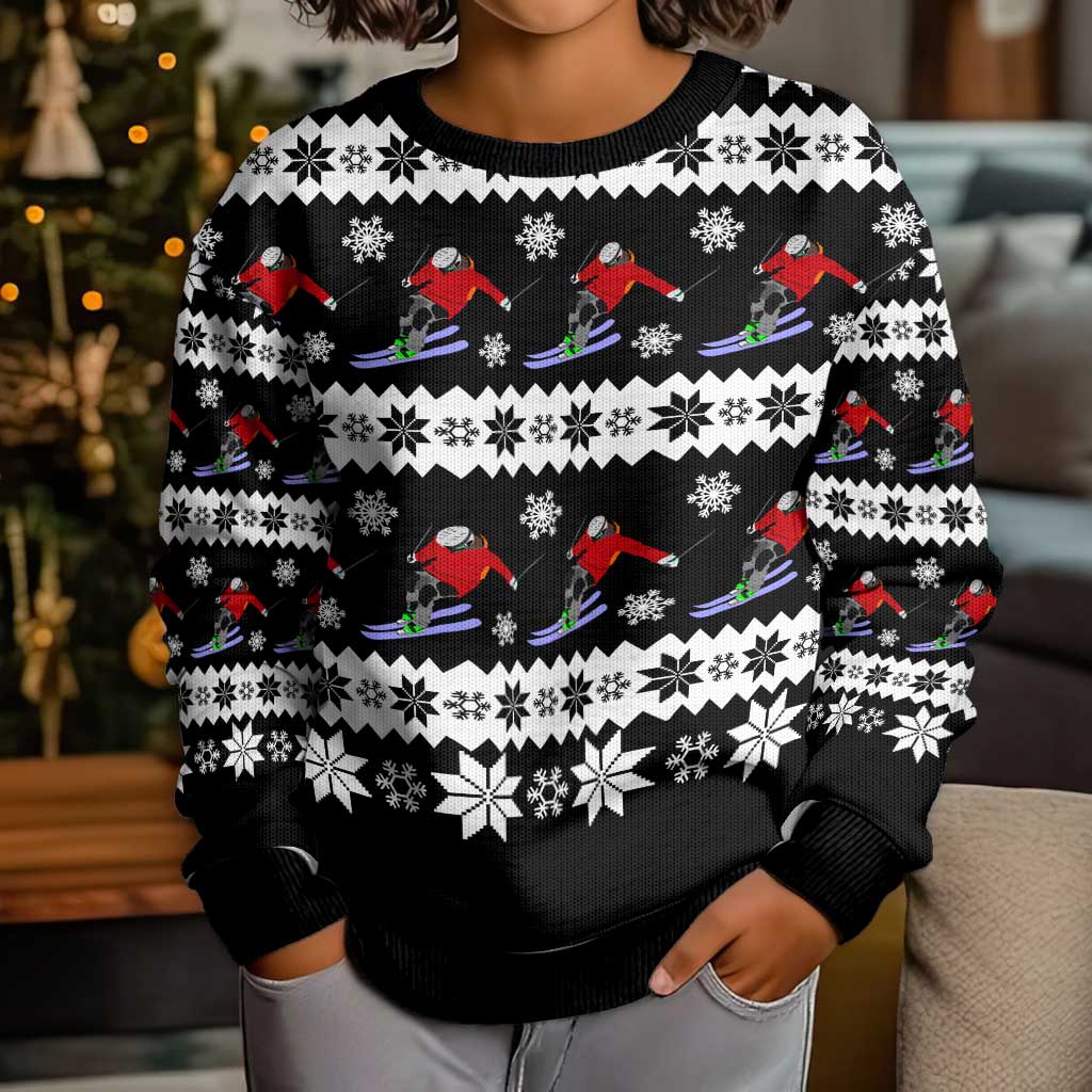 Skiing Snowflake Christmas Kid Ugly Christmas Sweater Xmas Holiday Patterns - Wonder Print Shop
