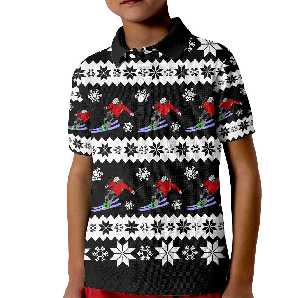 Skiing Snowflake Christmas Kid Polo Shirt Xmas Holiday Patterns - Wonder Print Shop
