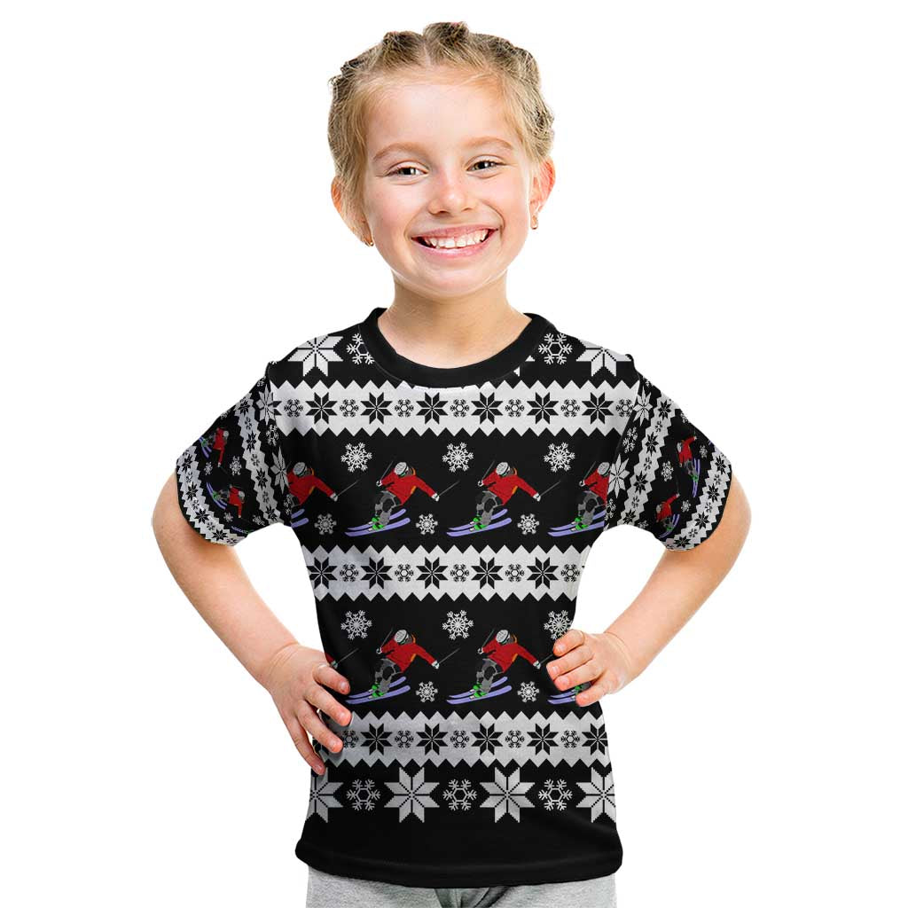 Skiing Snowflake Christmas Kid T Shirt Xmas Holiday Patterns - Wonder Print Shop