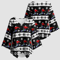 Skiing Snowflake Christmas Kimono Sleeve Blouse Xmas Holiday Patterns - Wonder Print Shop