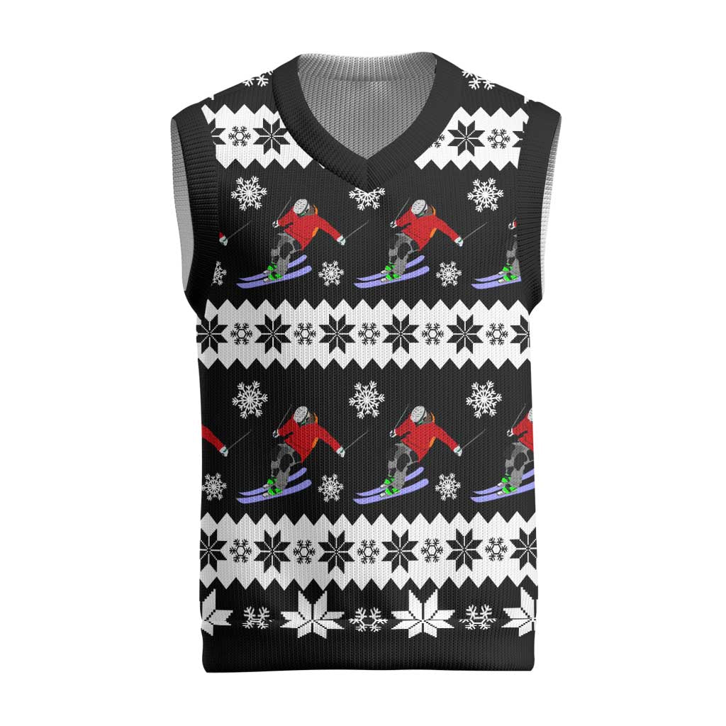 Skiing Snowflake Christmas Knitted V-Neck Vest Xmas Holiday Patterns - Wonder Print Shop