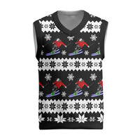 Skiing Snowflake Christmas Knitted V-Neck Vest Xmas Holiday Patterns - Wonder Print Shop