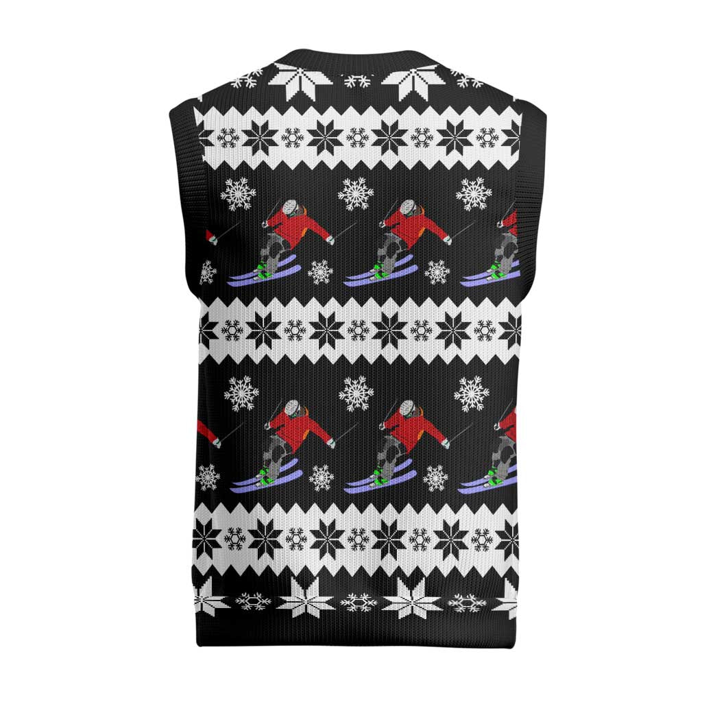 Skiing Snowflake Christmas Knitted V-Neck Vest Xmas Holiday Patterns - Wonder Print Shop