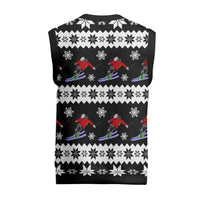 Skiing Snowflake Christmas Knitted V-Neck Vest Xmas Holiday Patterns - Wonder Print Shop