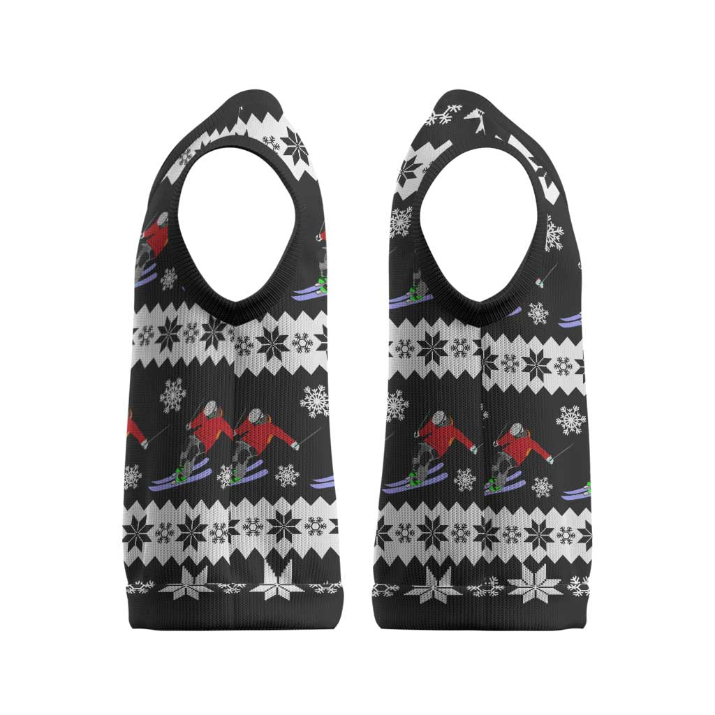 Skiing Snowflake Christmas Knitted V-Neck Vest Xmas Holiday Patterns - Wonder Print Shop