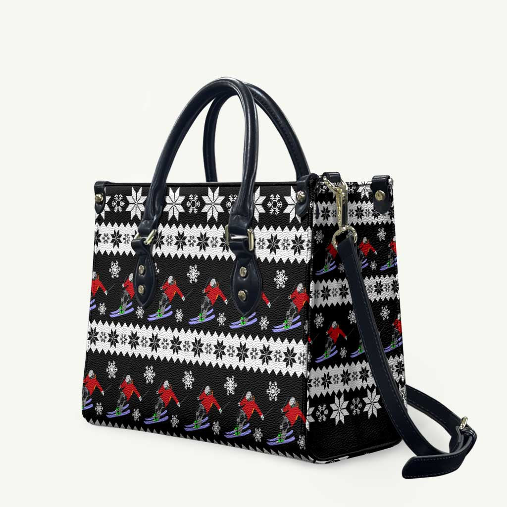 Skiing Snowflake Christmas Leather Bag Xmas Holiday Patterns - Wonder Print Shop