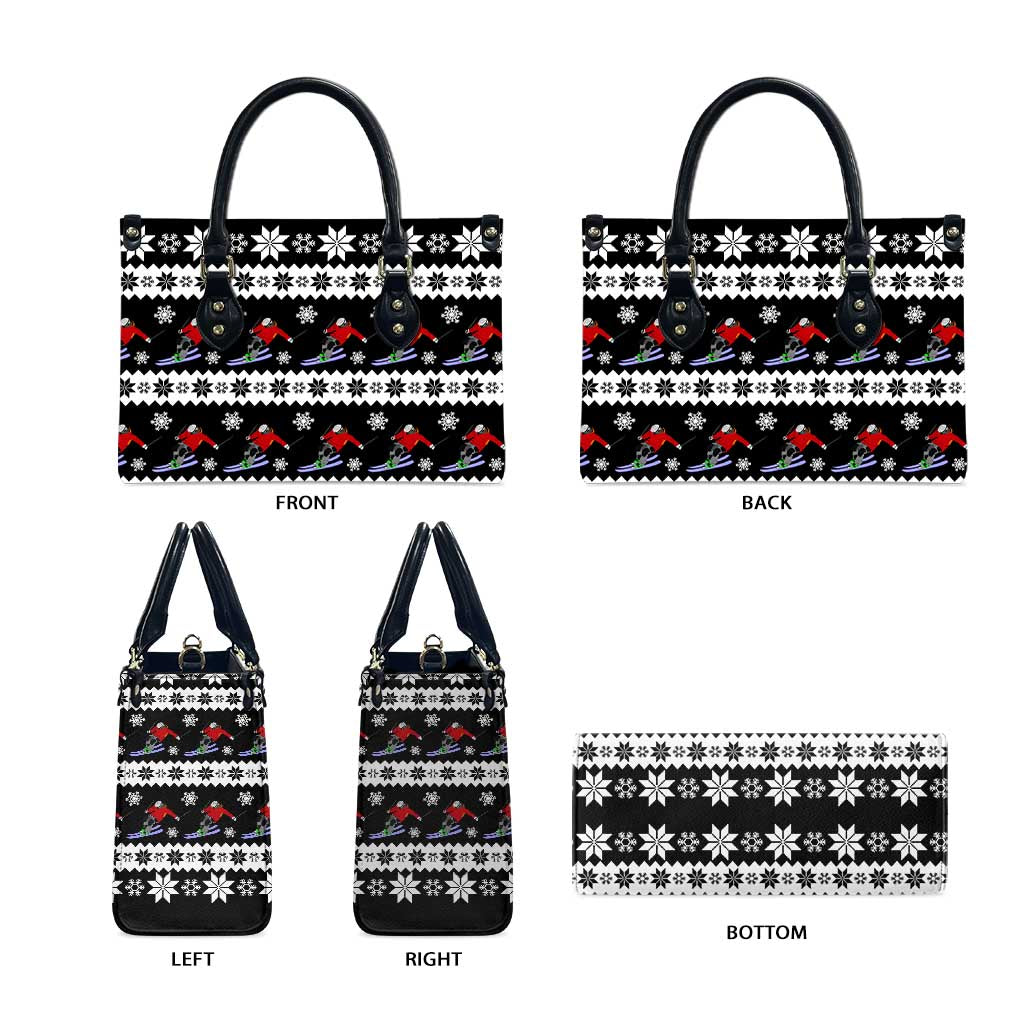 Skiing Snowflake Christmas Leather Bag Xmas Holiday Patterns - Wonder Print Shop