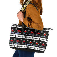Skiing Snowflake Christmas Leather Tote Bag Xmas Holiday Patterns - Wonder Print Shop