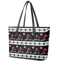 Skiing Snowflake Christmas Leather Tote Bag Xmas Holiday Patterns - Wonder Print Shop