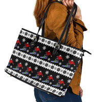 Skiing Snowflake Christmas Leather Tote Bag Xmas Holiday Patterns - Wonder Print Shop