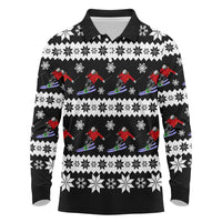 Skiing Snowflake Christmas Long Sleeve Polo Shirt Xmas Holiday Patterns - Wonder Print Shop