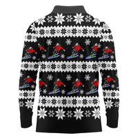 Skiing Snowflake Christmas Long Sleeve Polo Shirt Xmas Holiday Patterns - Wonder Print Shop