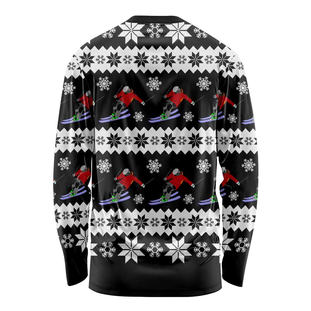 Skiing Snowflake Christmas Long Sleeve Shirt Xmas Holiday Patterns - Wonder Print Shop