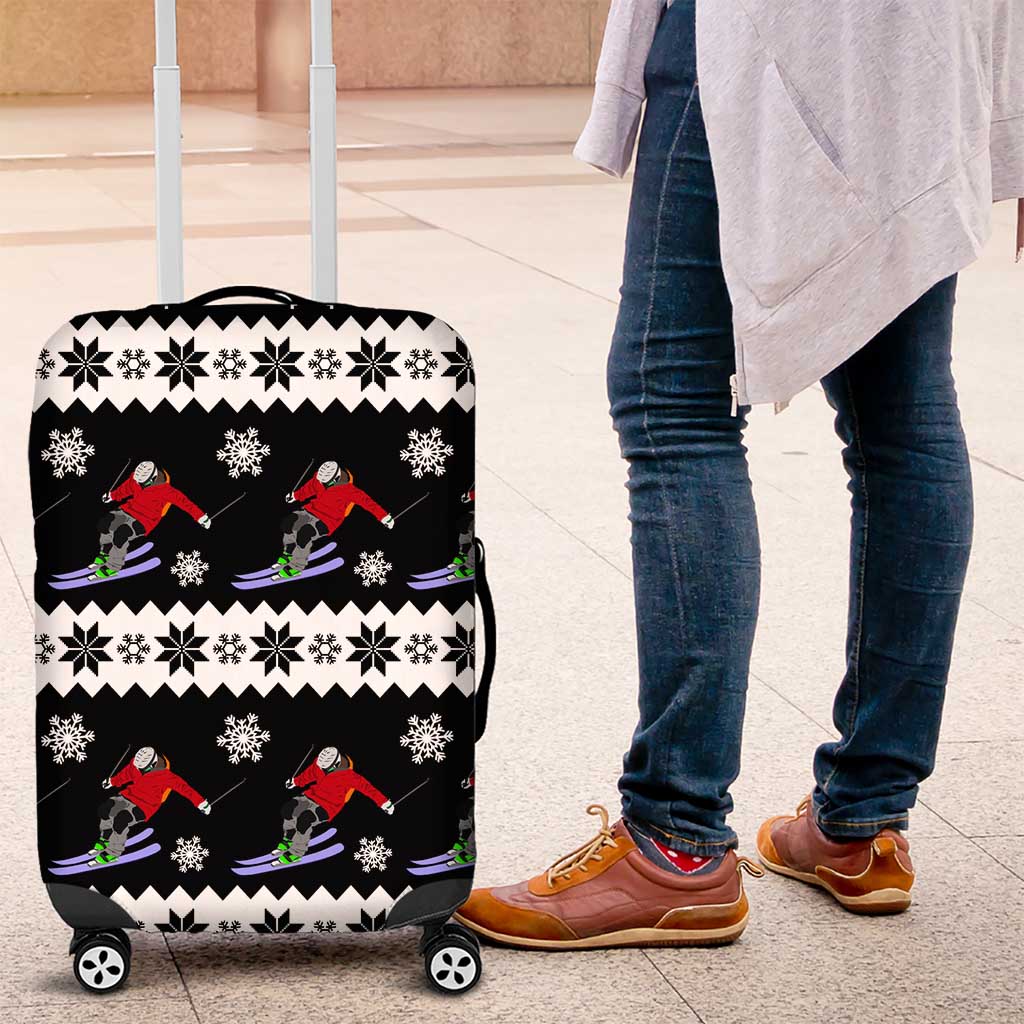 Skiing Snowflake Christmas Luggage Cover Xmas Holiday Patterns - Wonder Print Shop