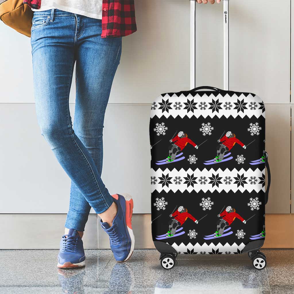 Skiing Snowflake Christmas Luggage Cover Xmas Holiday Patterns - Wonder Print Shop