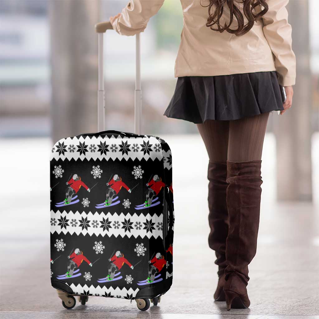 Skiing Snowflake Christmas Luggage Cover Xmas Holiday Patterns - Wonder Print Shop