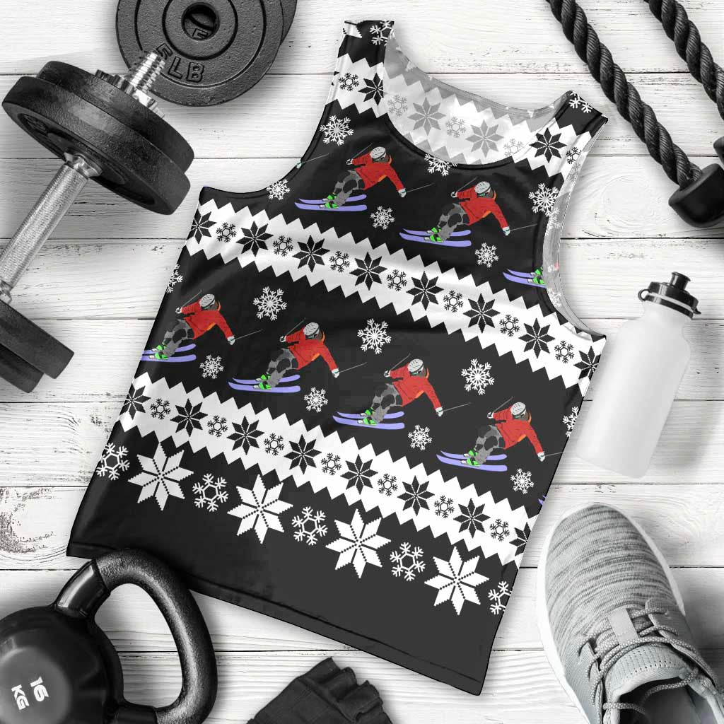 Skiing Snowflake Christmas Men Tank Top Xmas Holiday Patterns - Wonder Print Shop