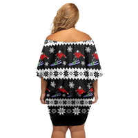 Skiing Snowflake Christmas Off Shoulder Short Dress Xmas Holiday Patterns - Wonder Print Shop