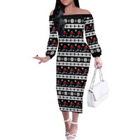 Skiing Snowflake Christmas Off The Shoulder Long Sleeve Dress Xmas Holiday Patterns - Wonder Print Shop