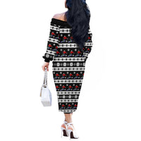 Skiing Snowflake Christmas Off The Shoulder Long Sleeve Dress Xmas Holiday Patterns - Wonder Print Shop