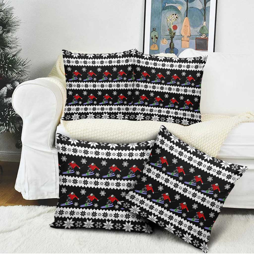 Skiing Snowflake Christmas Pillow Cover Xmas Holiday Patterns - Wonder Print Shop