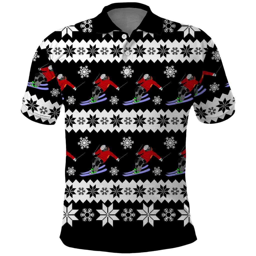 Skiing Snowflake Christmas Polo Shirt Xmas Holiday Patterns - Wonder Print Shop