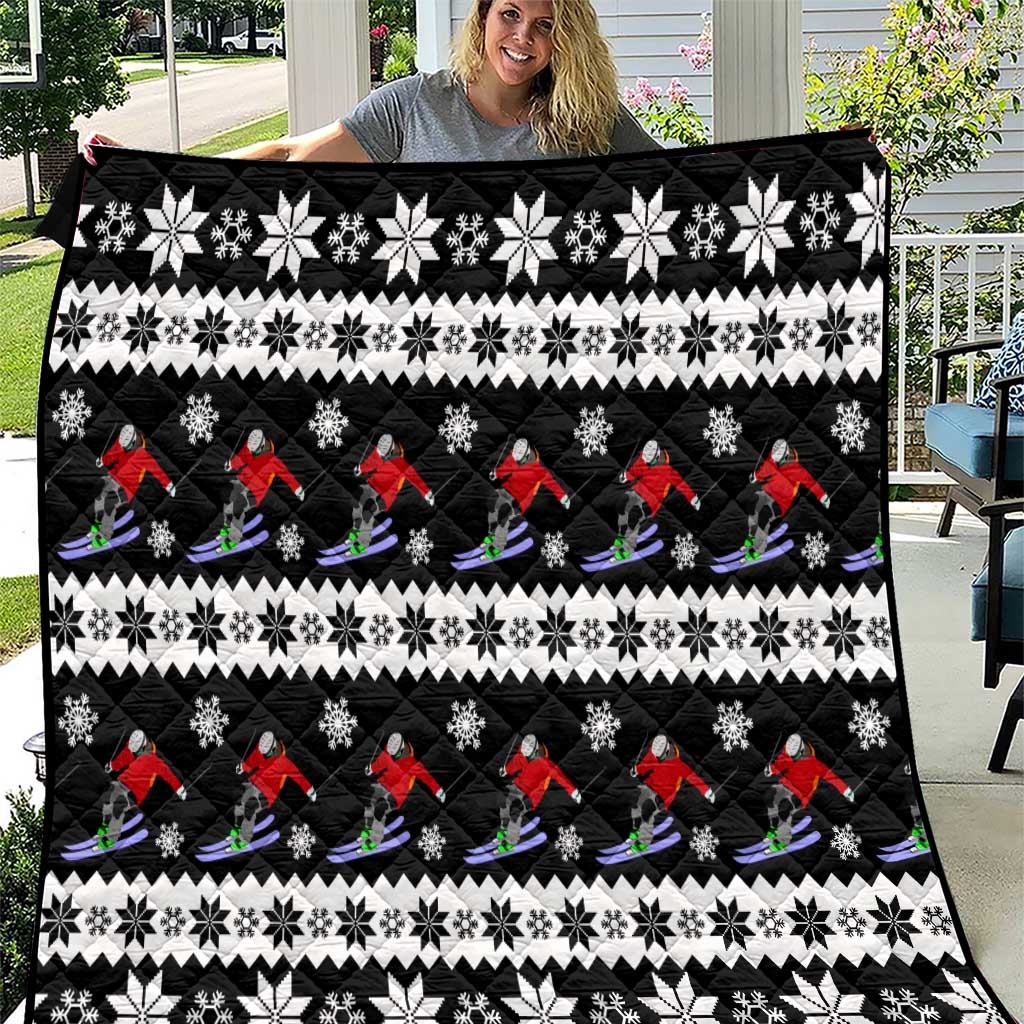 Skiing Snowflake Christmas Quilt Xmas Holiday Patterns - Wonder Print Shop