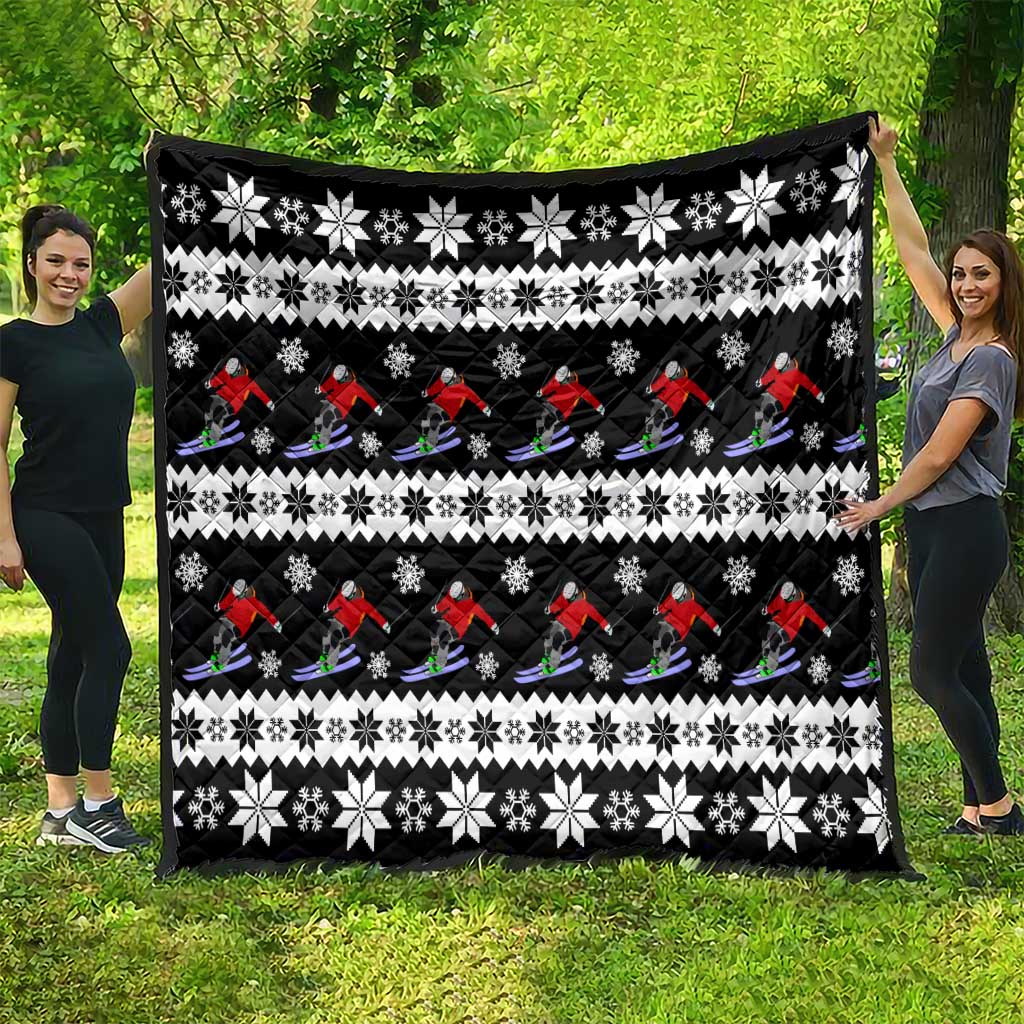 Skiing Snowflake Christmas Quilt Xmas Holiday Patterns - Wonder Print Shop