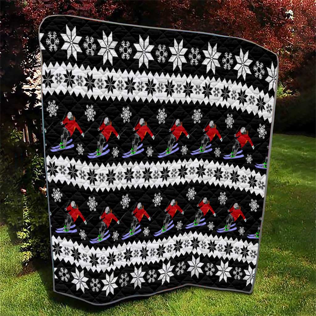 Skiing Snowflake Christmas Quilt Xmas Holiday Patterns - Wonder Print Shop