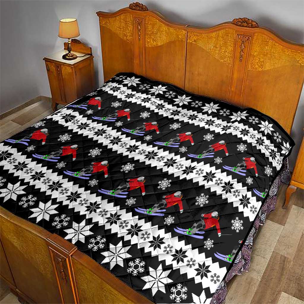 Skiing Snowflake Christmas Quilt Xmas Holiday Patterns - Wonder Print Shop