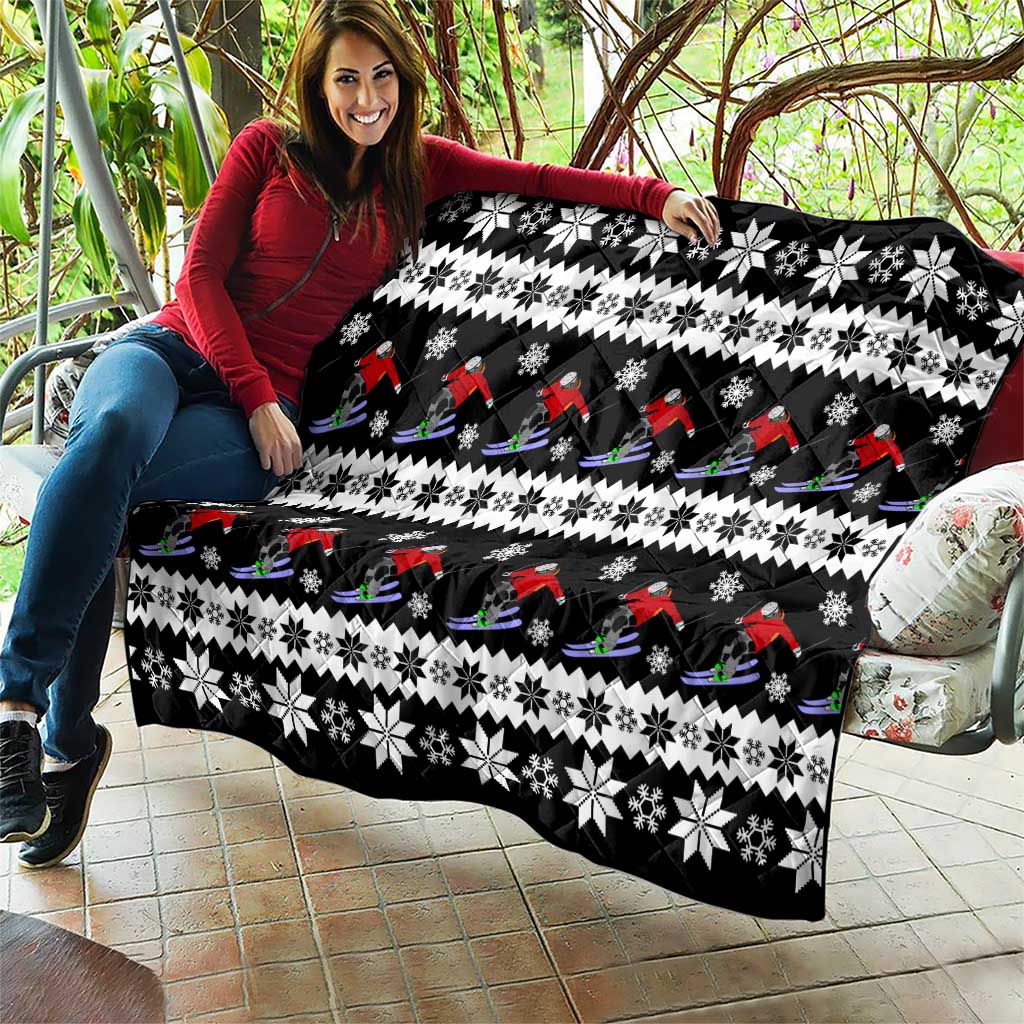 Skiing Snowflake Christmas Quilt Xmas Holiday Patterns - Wonder Print Shop