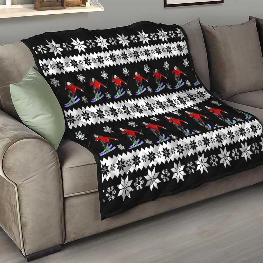 Skiing Snowflake Christmas Quilt Xmas Holiday Patterns - Wonder Print Shop