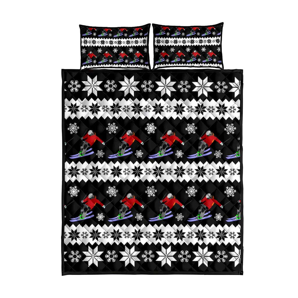 Skiing Snowflake Christmas Quilt Bed Set Xmas Holiday Patterns - Wonder Print Shop