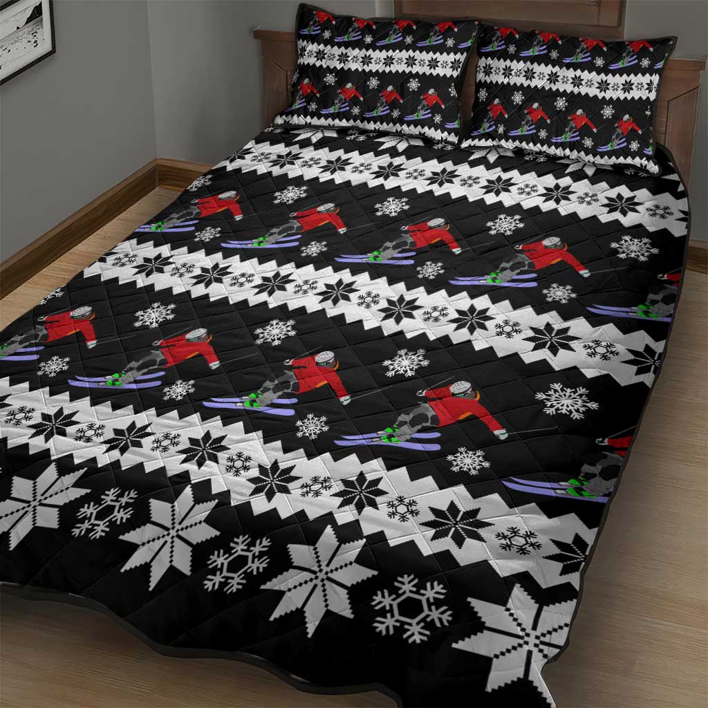 Skiing Snowflake Christmas Quilt Bed Set Xmas Holiday Patterns - Wonder Print Shop