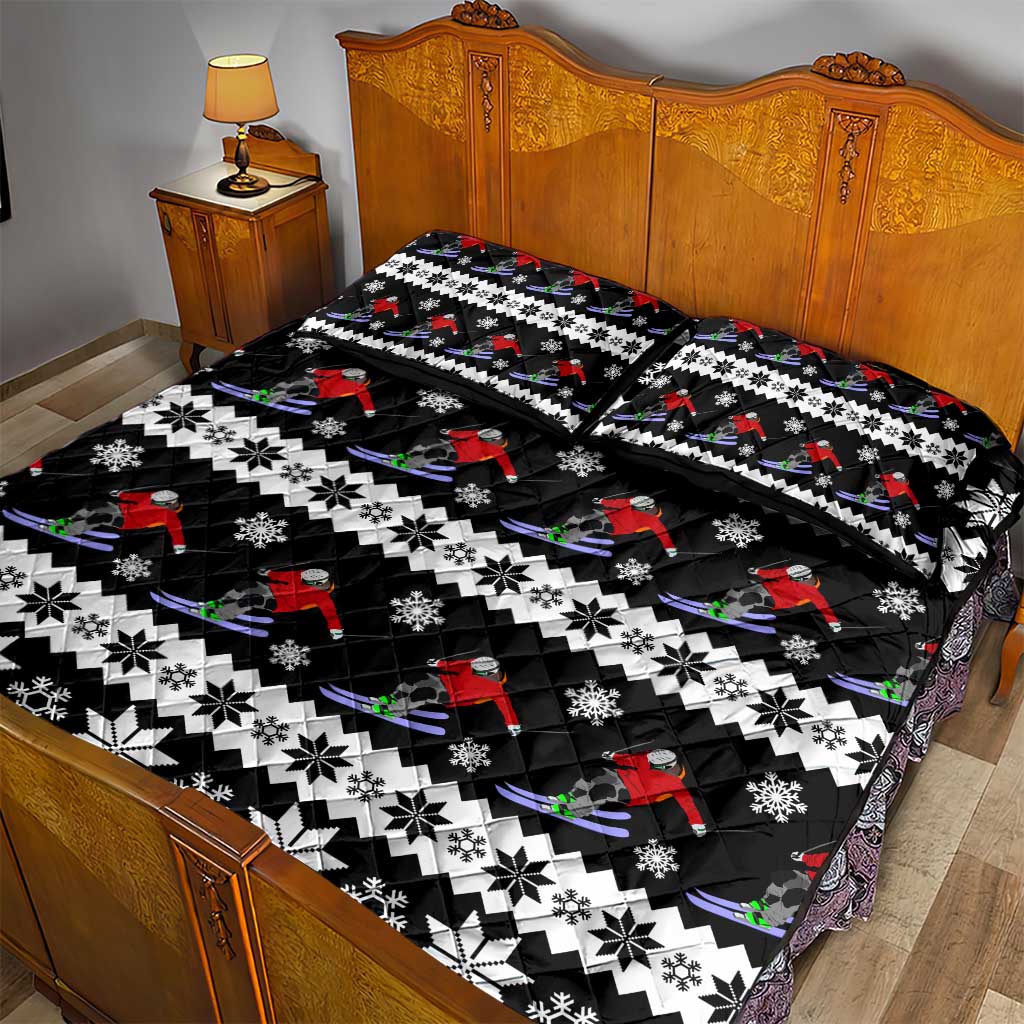Skiing Snowflake Christmas Quilt Bed Set Xmas Holiday Patterns - Wonder Print Shop