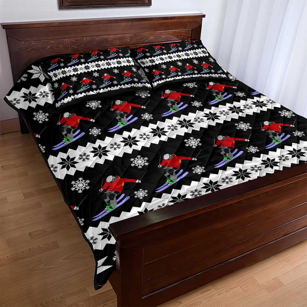 Skiing Snowflake Christmas Quilt Bed Set Xmas Holiday Patterns - Wonder Print Shop