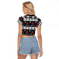 Skiing Snowflake Christmas Raglan Cropped T Shirt Xmas Holiday Patterns - Wonder Print Shop