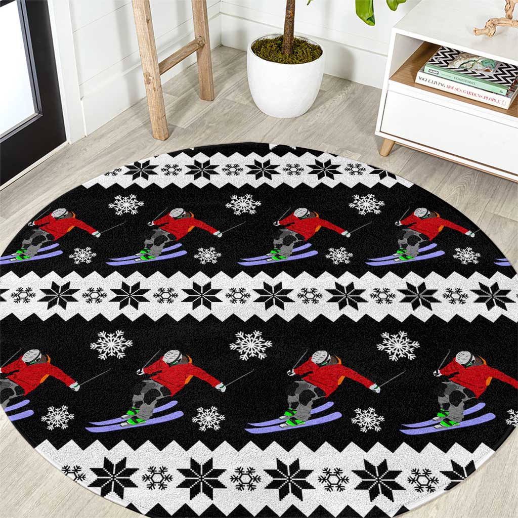 Skiing Snowflake Christmas Round Carpet Xmas Holiday Patterns - Wonder Print Shop