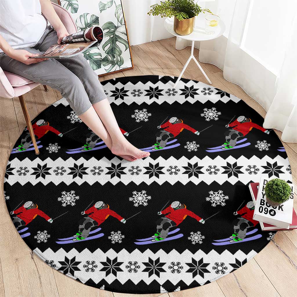 Skiing Snowflake Christmas Round Carpet Xmas Holiday Patterns - Wonder Print Shop