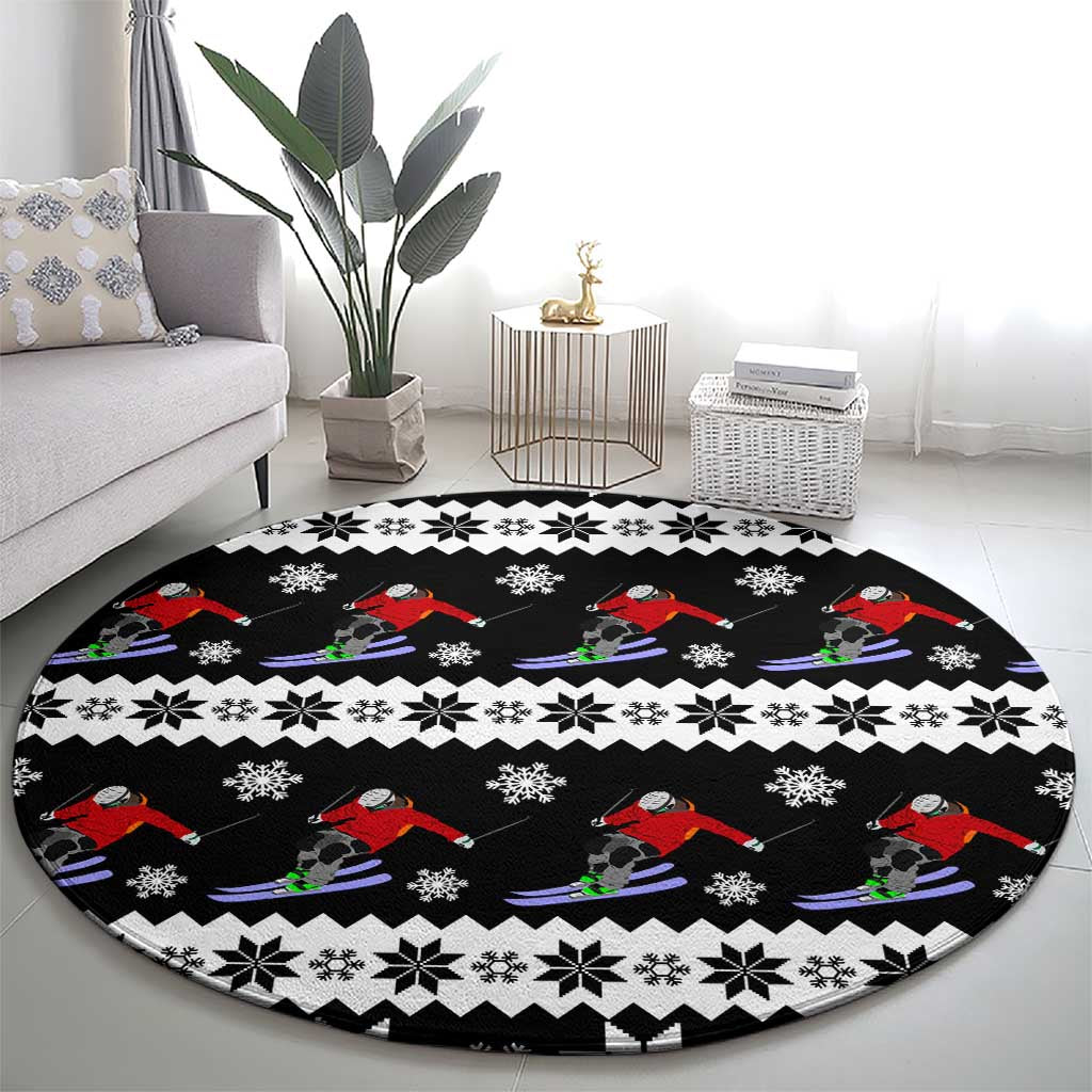 Skiing Snowflake Christmas Round Carpet Xmas Holiday Patterns - Wonder Print Shop